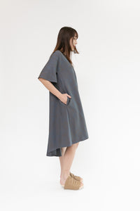 Linen Rorschach Dress | Blue Bronze