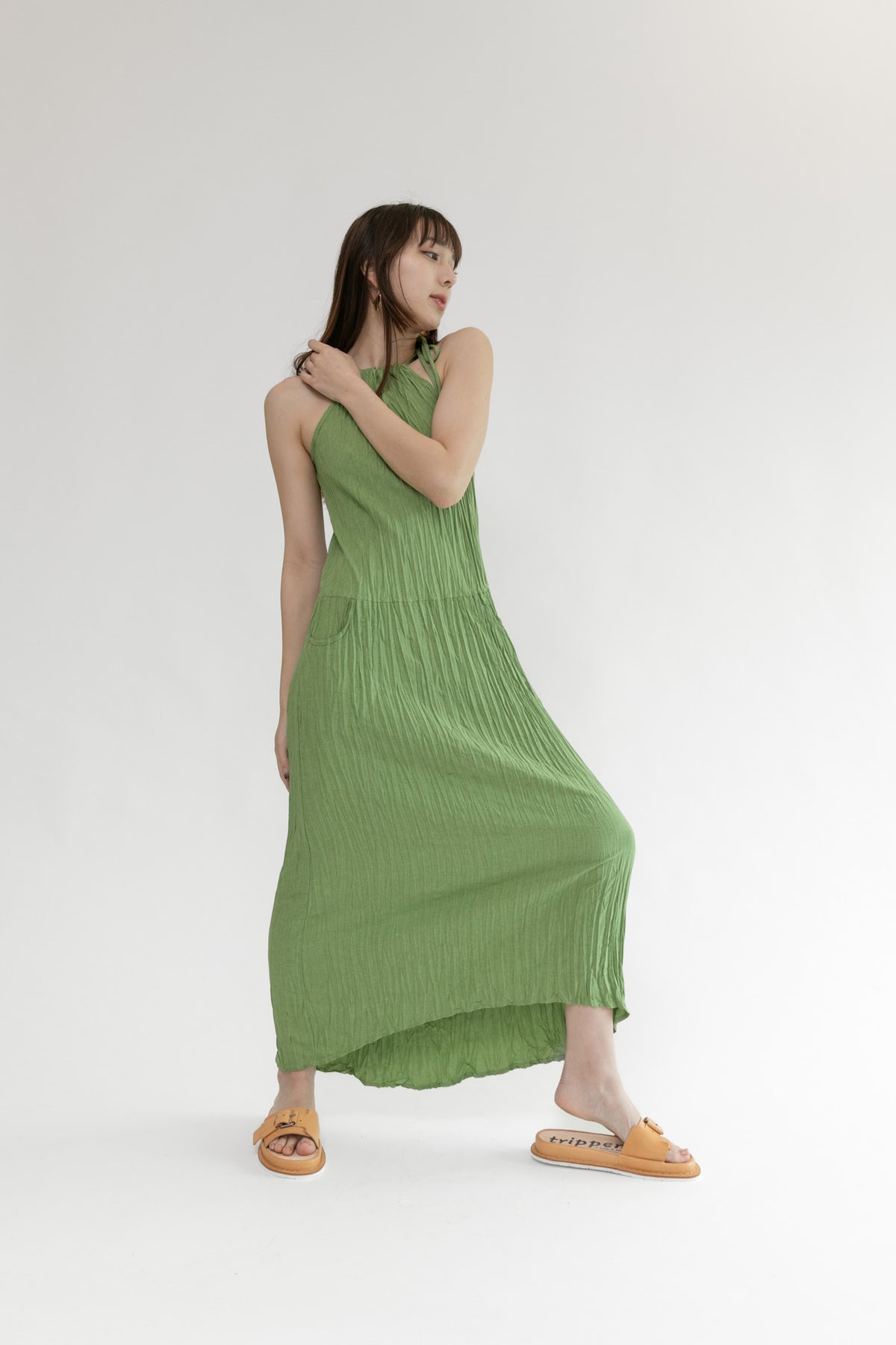 Twisted Maxi Halter Dress | Matcha