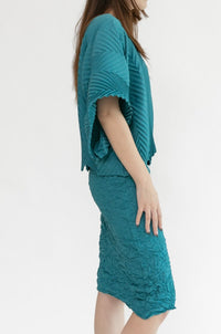 Chevron Pleated Lisbon Top | Teal