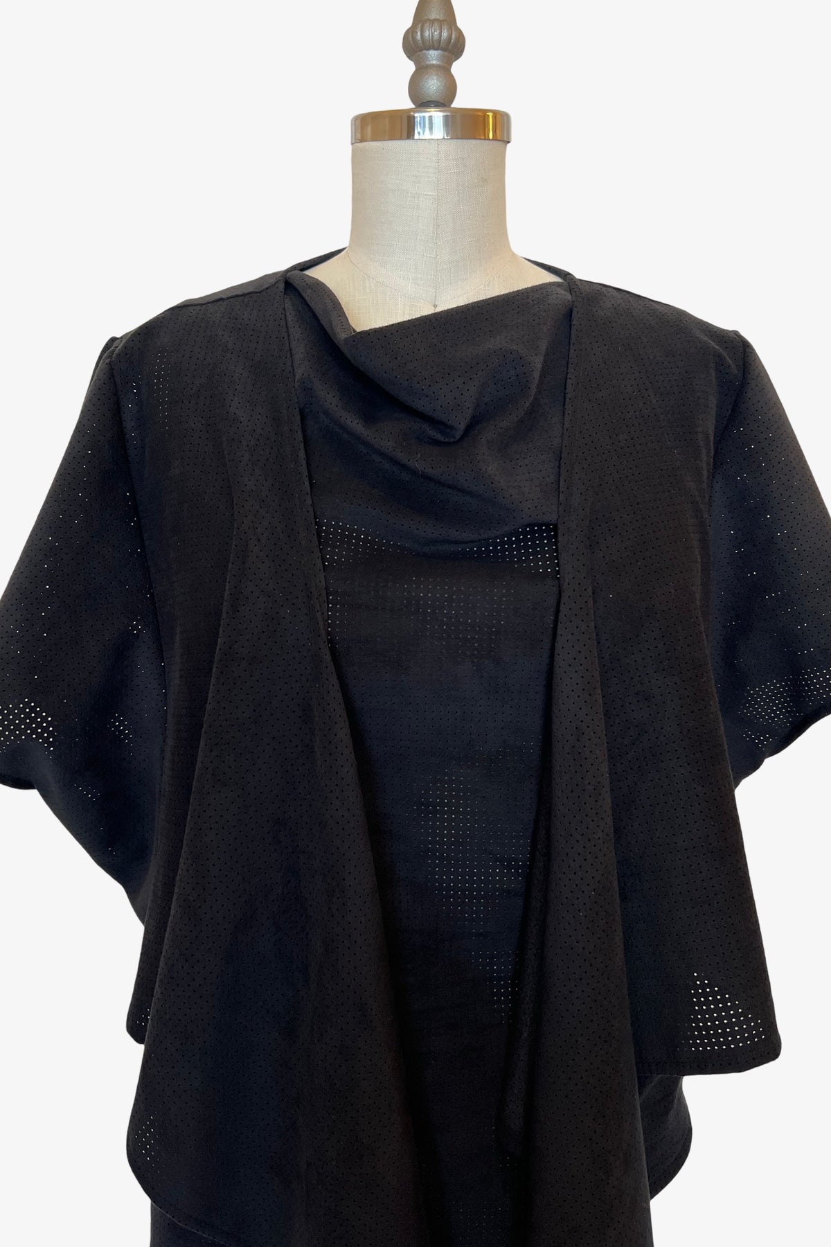 S/L Trapezoid Top | Black Perforated Ultrasuede