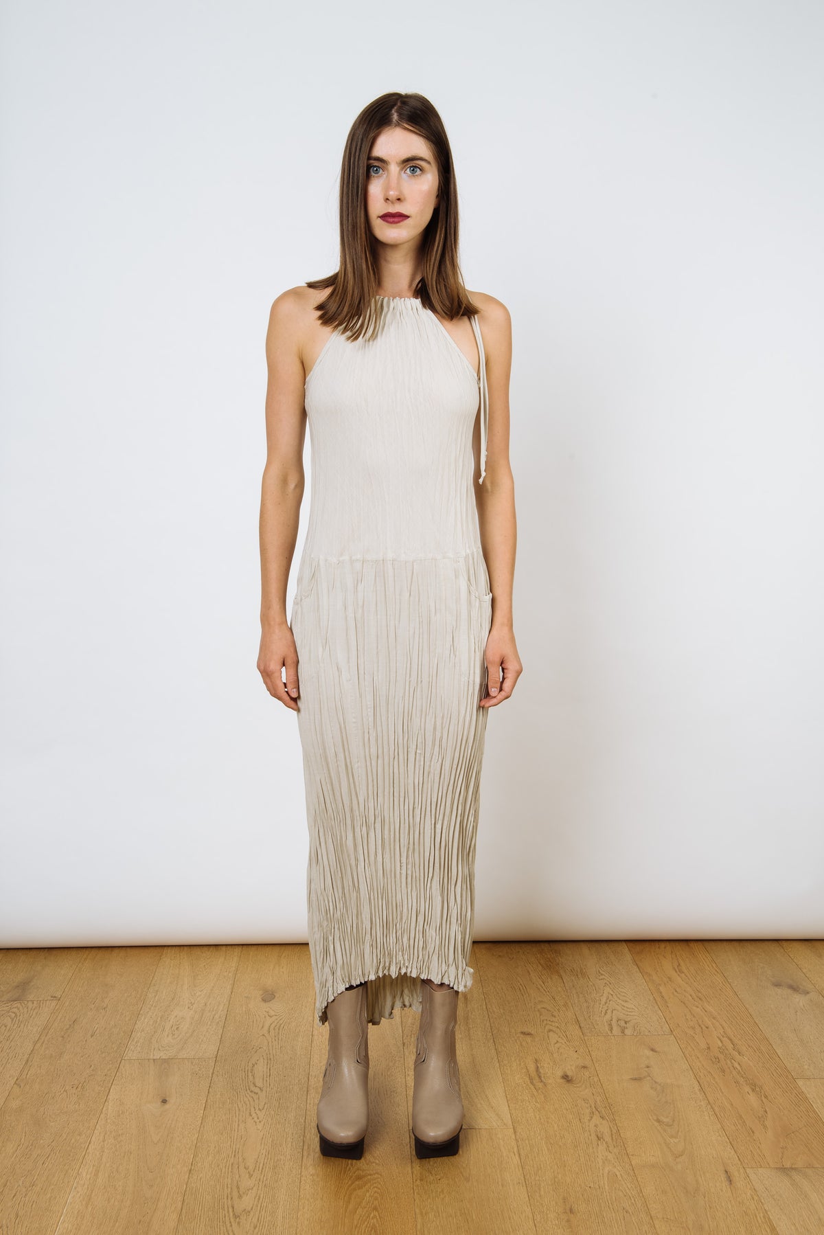 Twisted Maxi Halter Dress | Stone