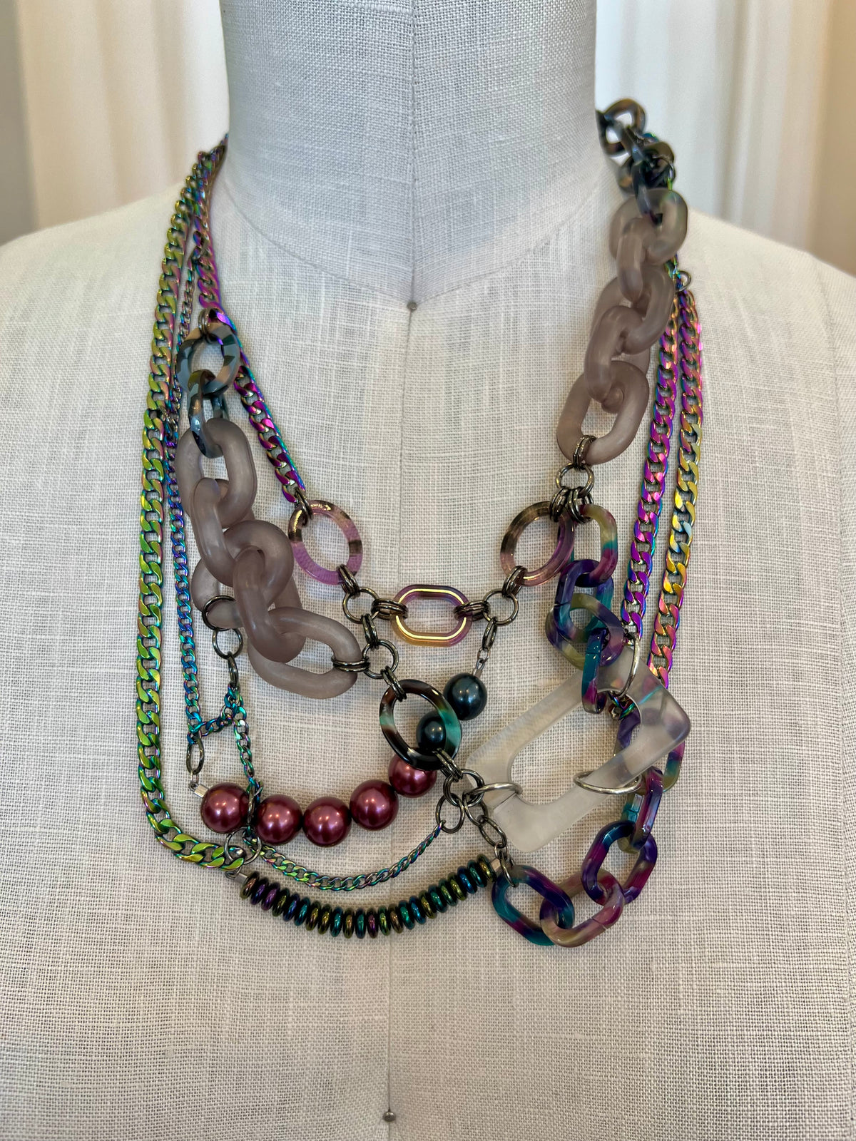 Metallic Rainbow Layered Chain Necklace