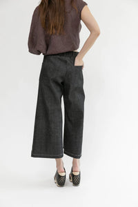Step Stitch Crop Pants V2 | Indigo Denim+White
