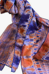 Shibori Dyed Silk Scarf | Purple & Persimmon