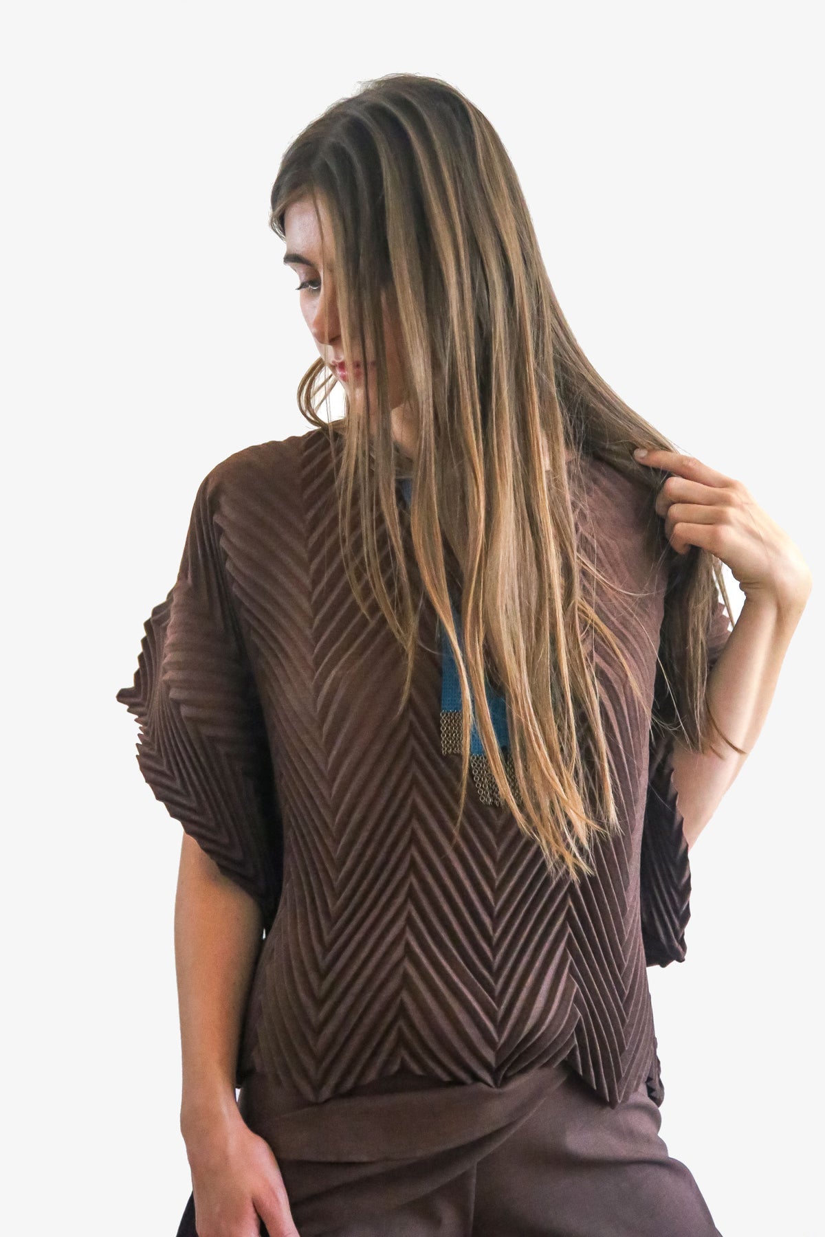 Chevron Pleated Lisbon Top | Chocolate
