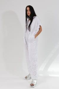 white pleated jumpsuit