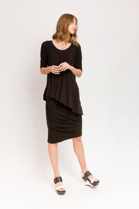 Caterpillar Knee Skirt in Black Soy French Terry