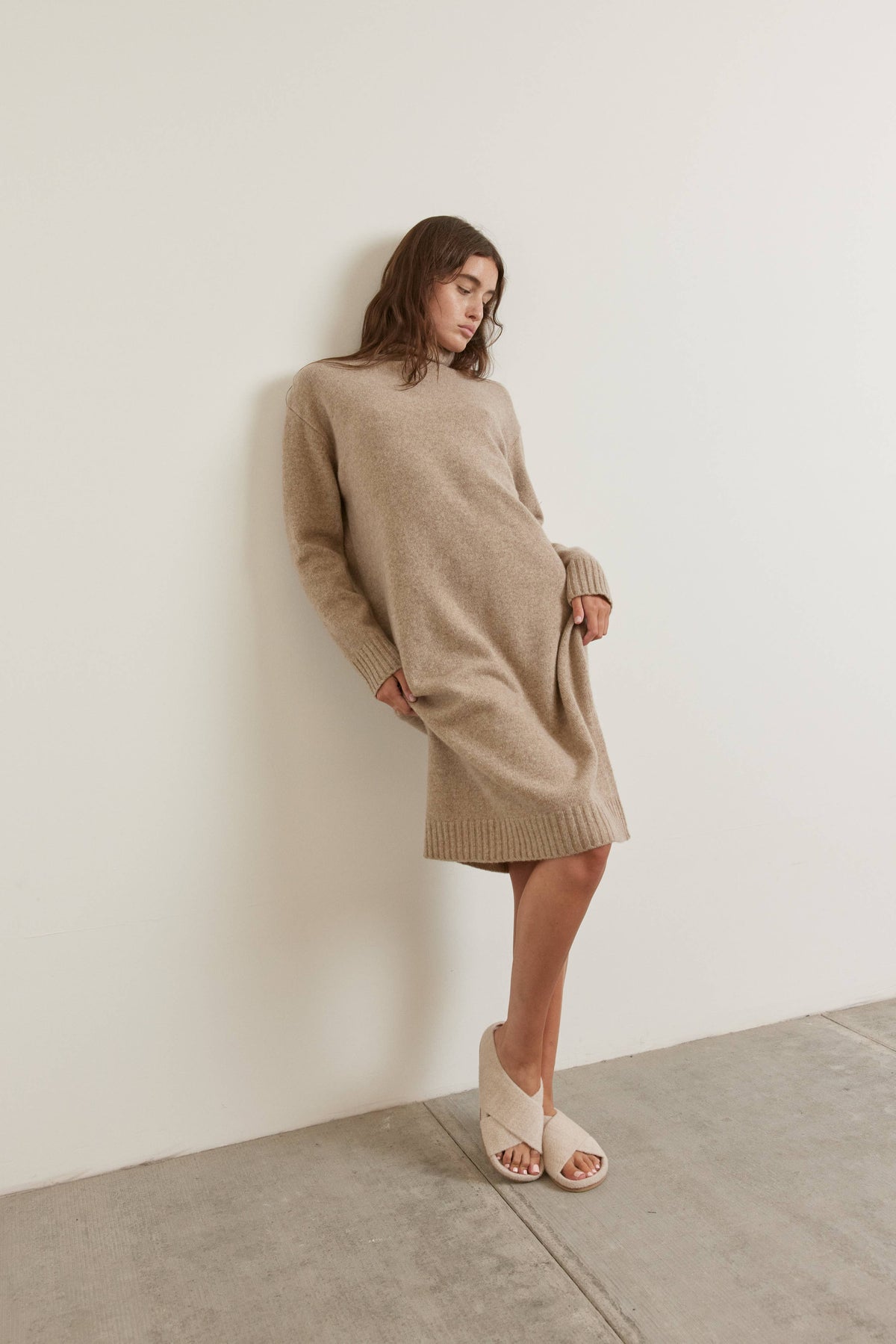 Wool Turtleneck Midi Dress | Mocha