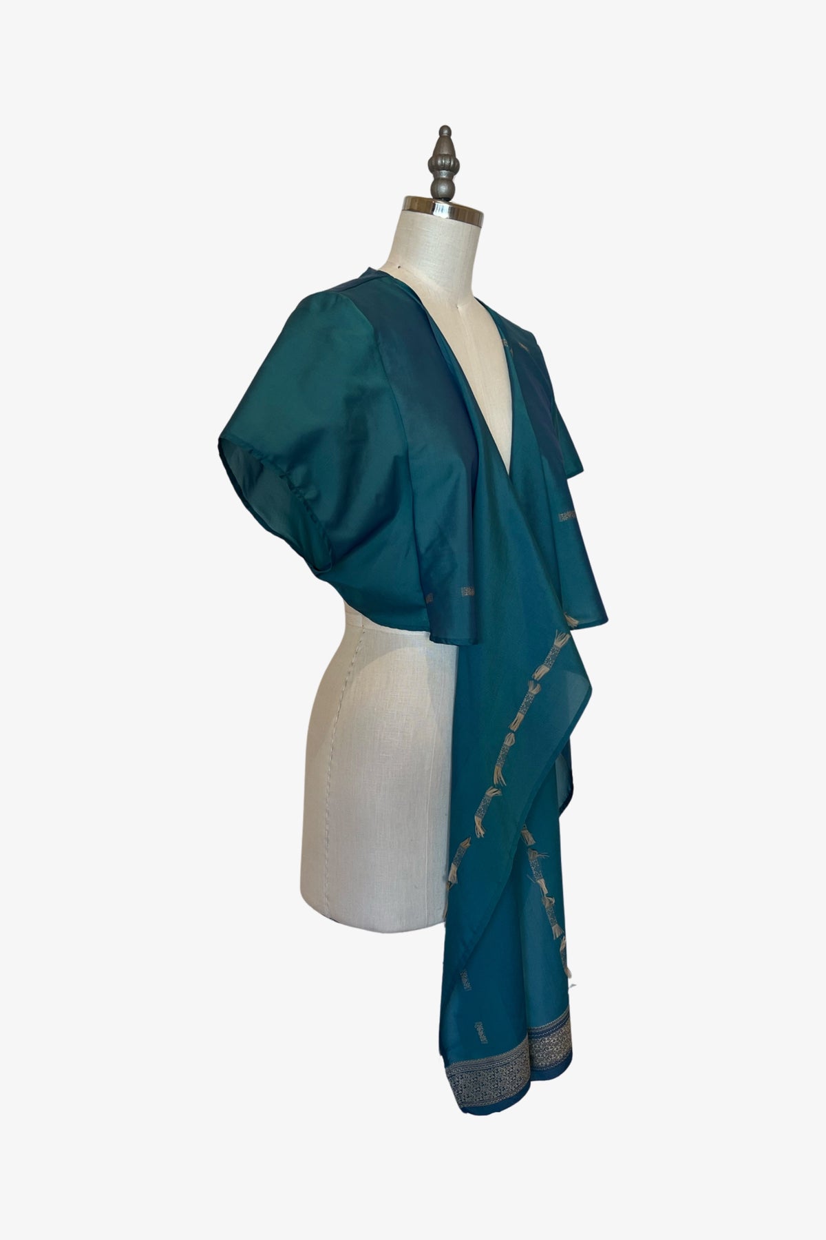 Dolman Wrap | Teal Cream Saree