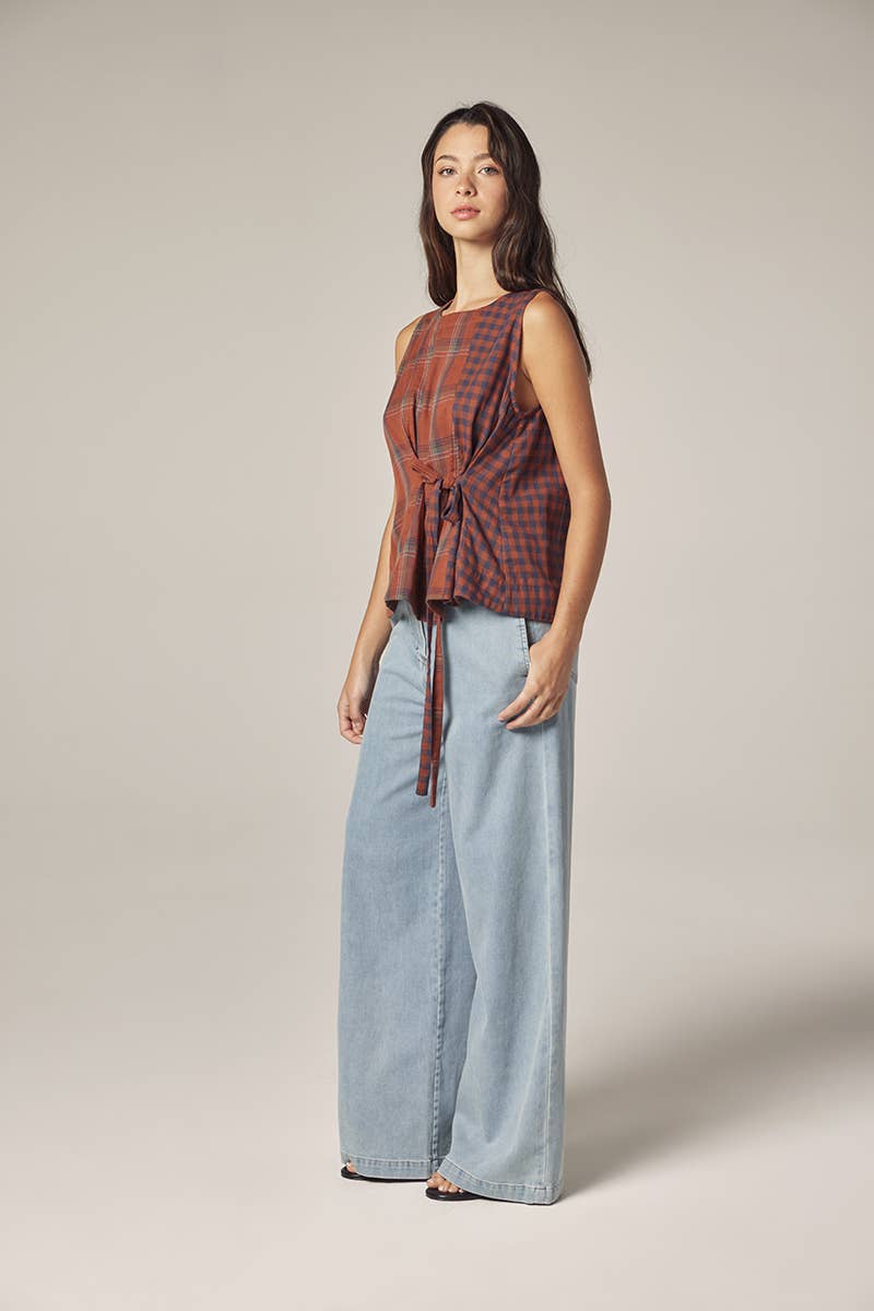Contrast Panel Top | Brown & Rust Checkers