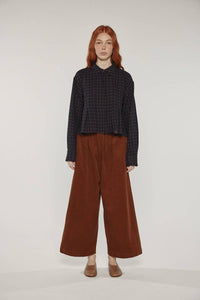 Cotton Pleated Blouse | Black Plaid