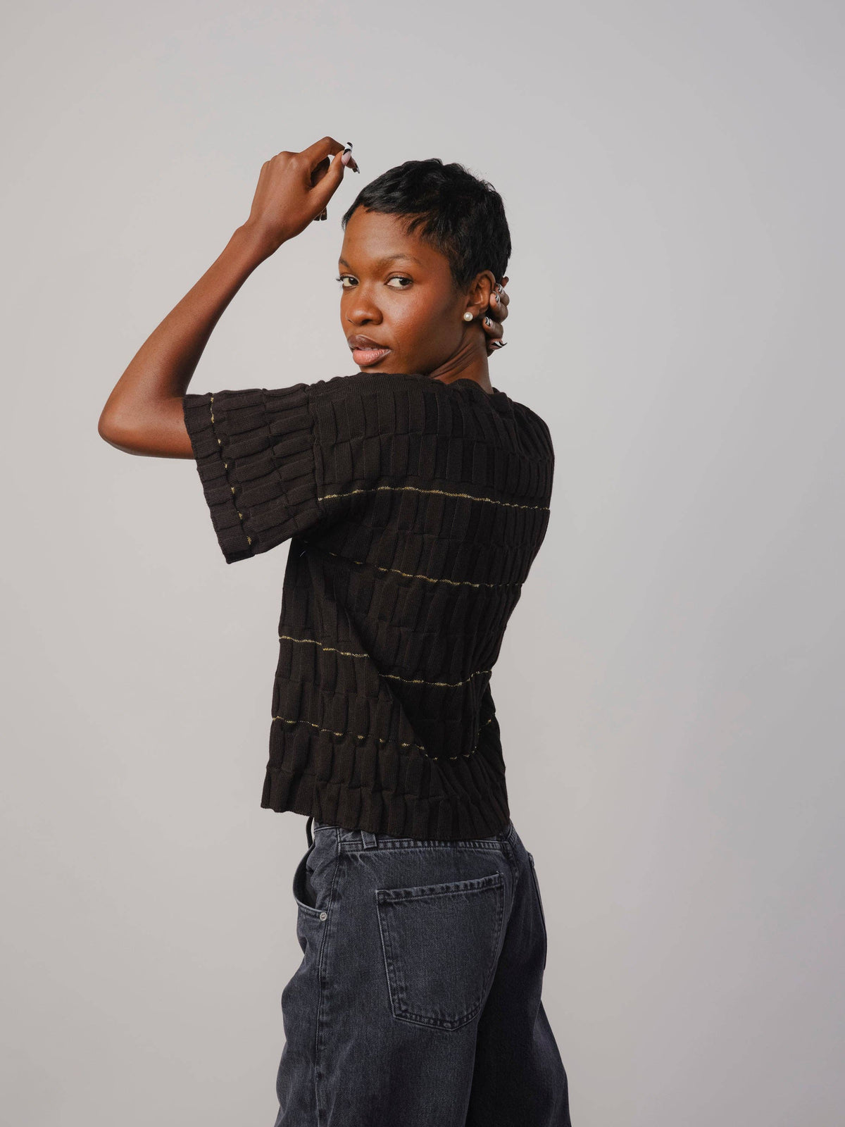 Wiggle Stripe Knit Grid Tee | Pleiades