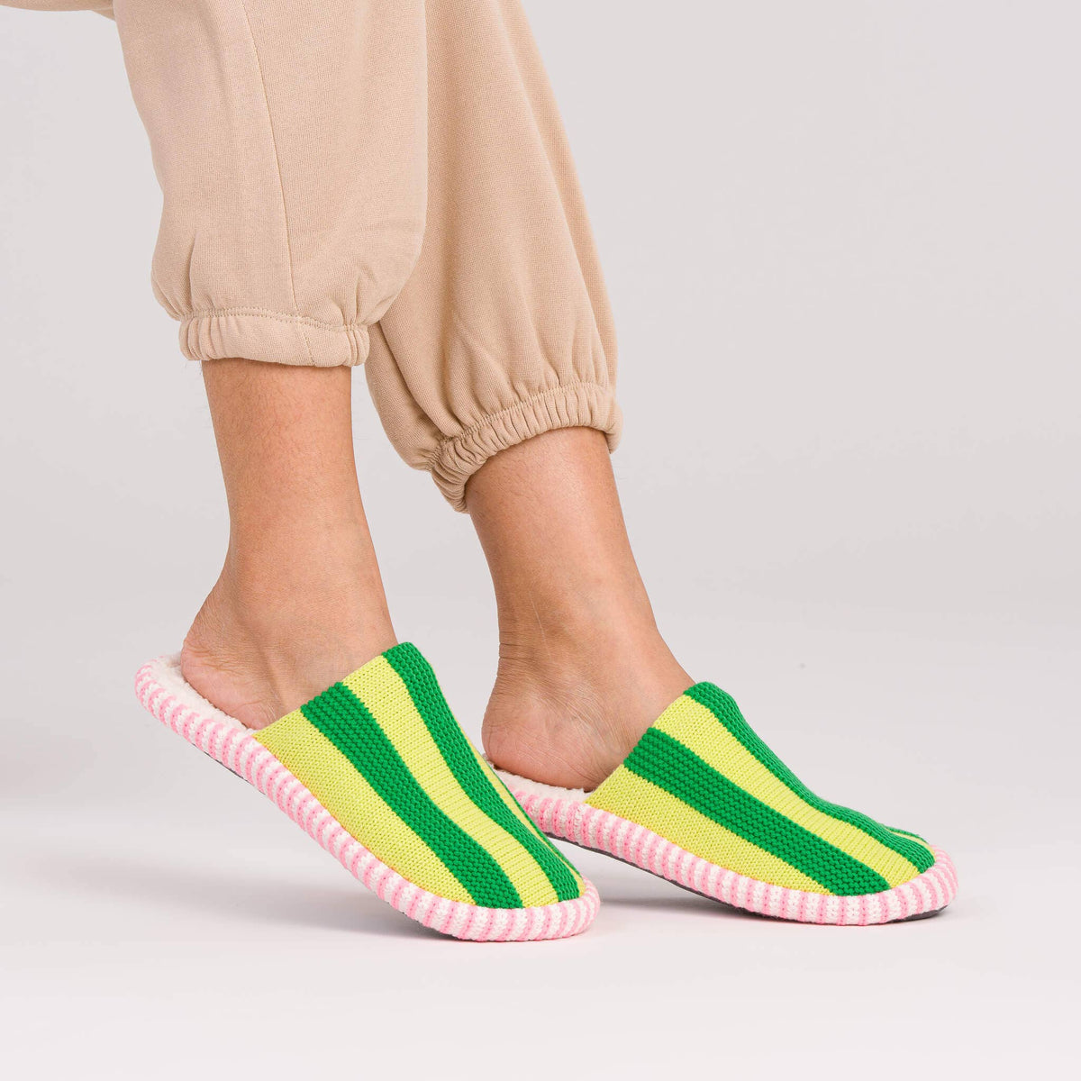 Super Stripe Slide Slippers | Lime Green