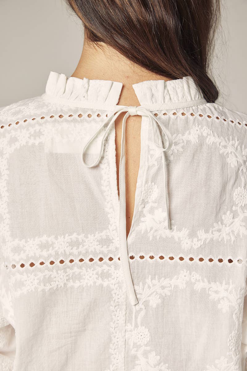 Puff Sleeve Tie Back Top | White