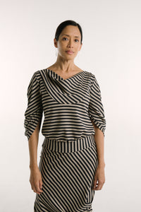 C-Sleeve Banded Top | Mocha Stripe