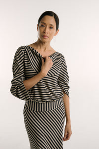 C-Sleeve Banded Top | Mocha Stripe