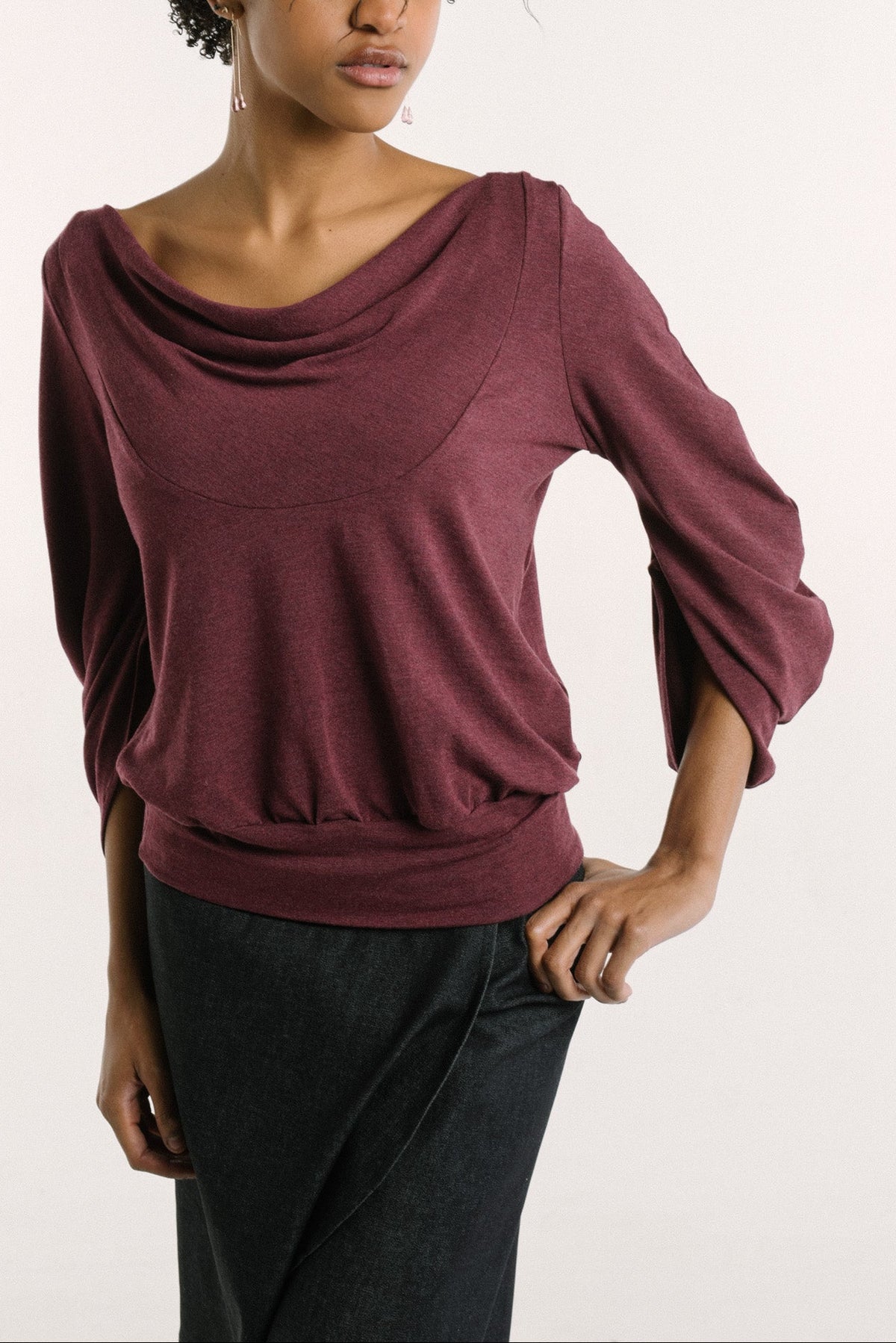 C-Sleeve Banded Top | Merlot Bamboo Jersey