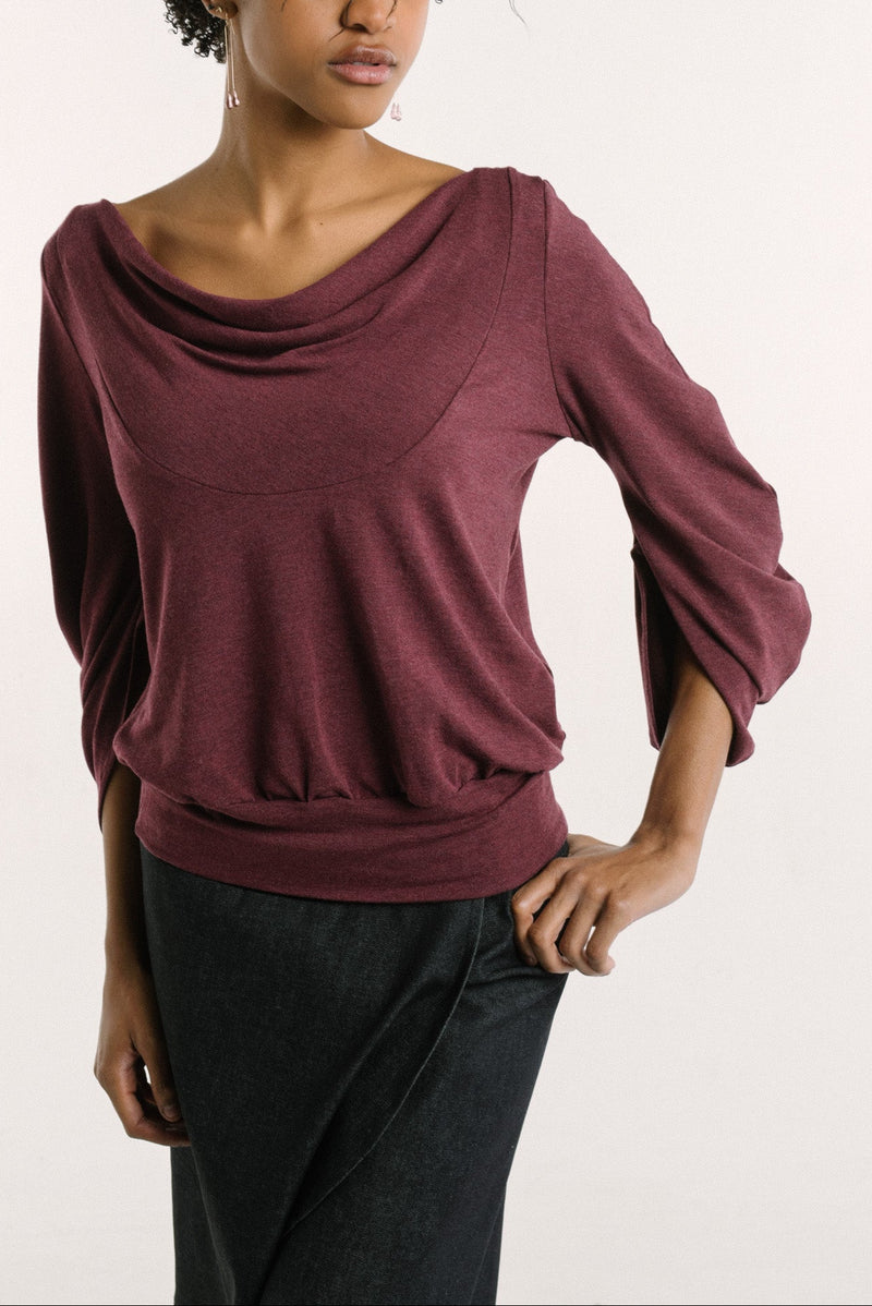 C-Sleeve Banded Top | Merlot Bamboo Jersey