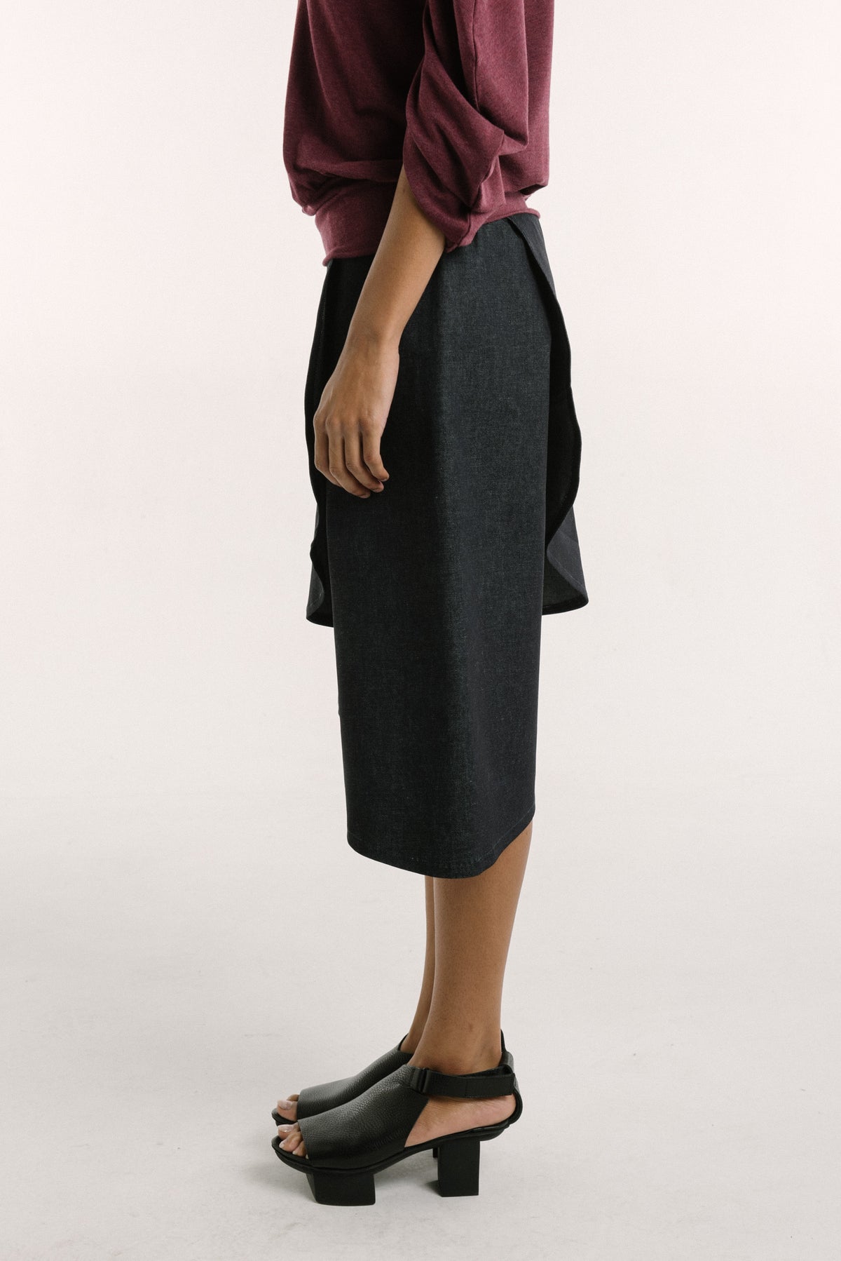 Asymmetrical Knee Skort | Stretch Denim