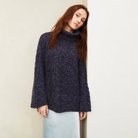 Emily Cable Roll Neck Sweater | Navy