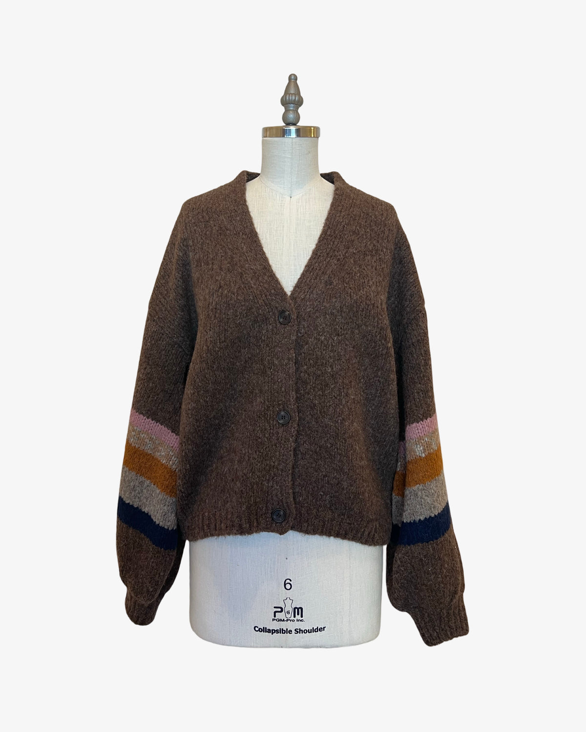 Baby Alpaca Wool Cardigan | Brown Multi Stripe