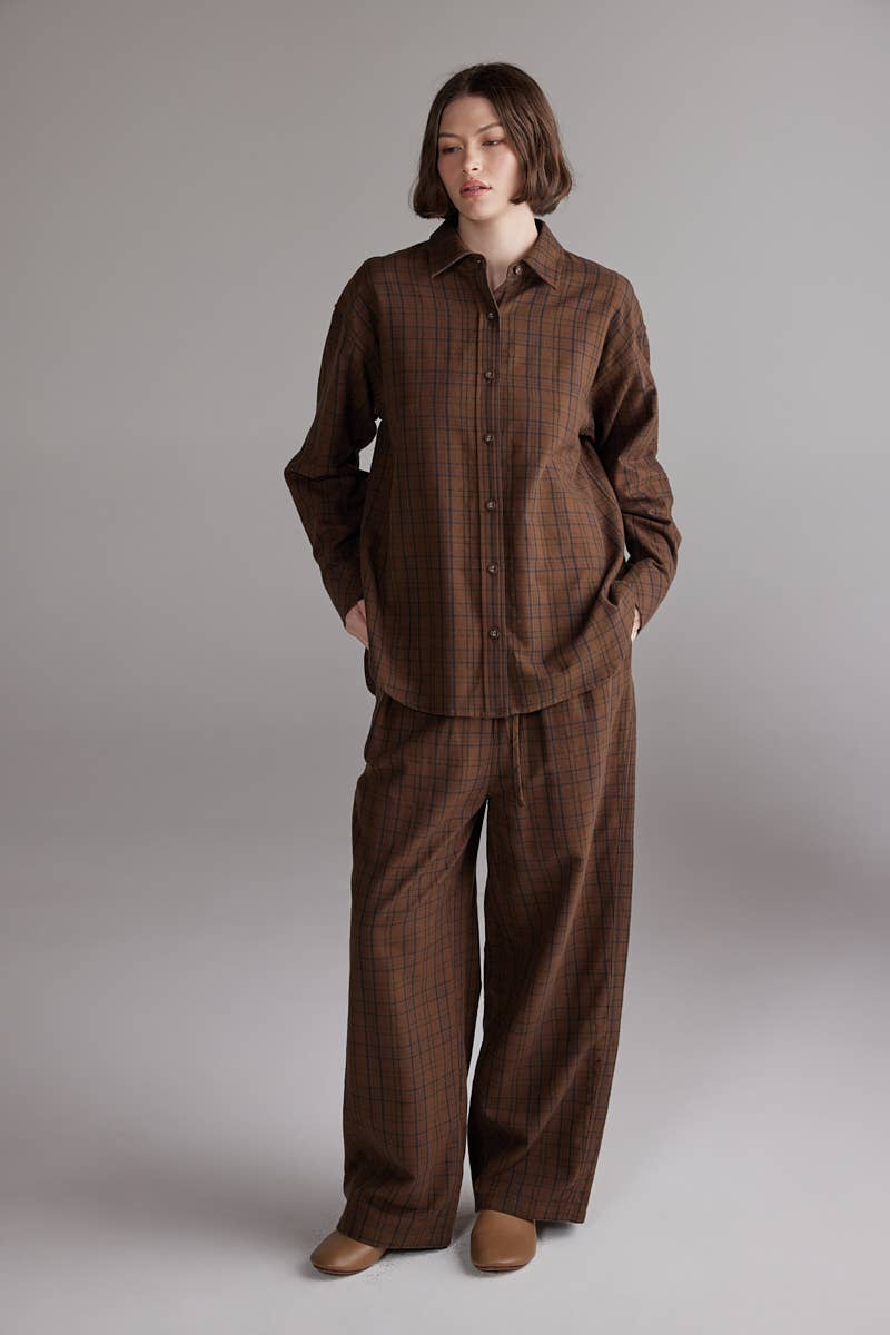 Tie Waist Pants | Brown/Black Plaid