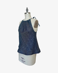 Linen Bias Halter Top | 2-Tone Navy