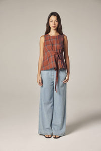 Contrast Panel Top | Brown & Rust Checkers