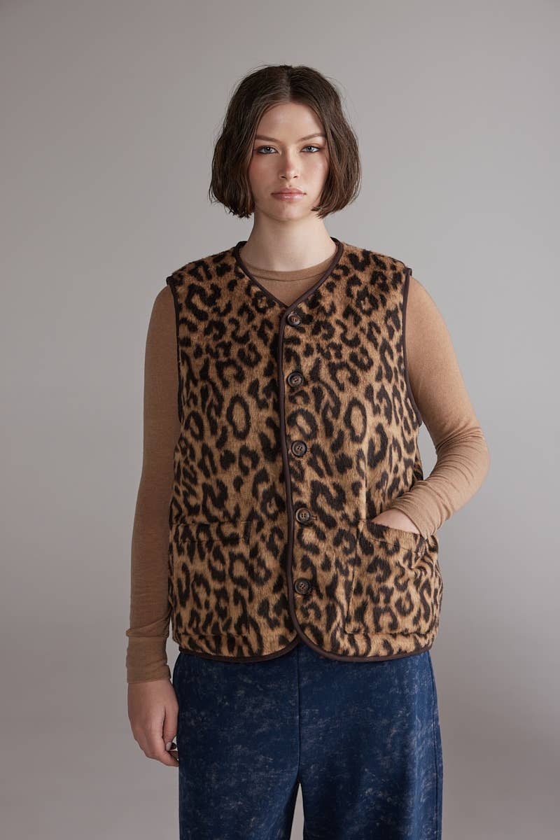 Reversible Teddy Vest | Chocolate/Leopard