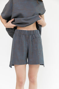 Linen Step Stitch Shorts | Blue Bronze