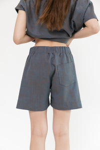 Linen Step Stitch Shorts | Blue Bronze