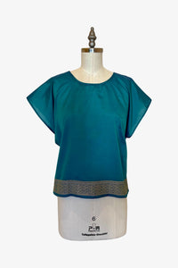 Selvedge Top | Teal Cream Saree