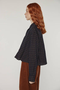 Cotton Pleated Blouse | Black Plaid