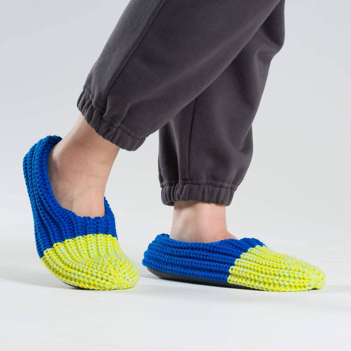 Colorblock Knit Slippers | Cobalt Yellow