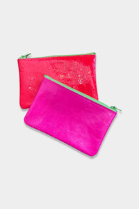 Small Color Block Zip Pouch | Fluoro Pink + Fluoro Red
