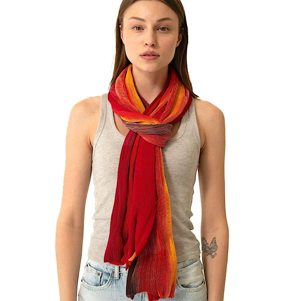 Tie Dyed Silk Scarf | Red+Orange