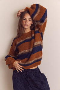 Baby Alpaca Wool Sweater | Amber Navy Stripe