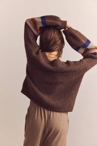 Baby Alpaca Wool Cardigan | Brown Multi Stripe