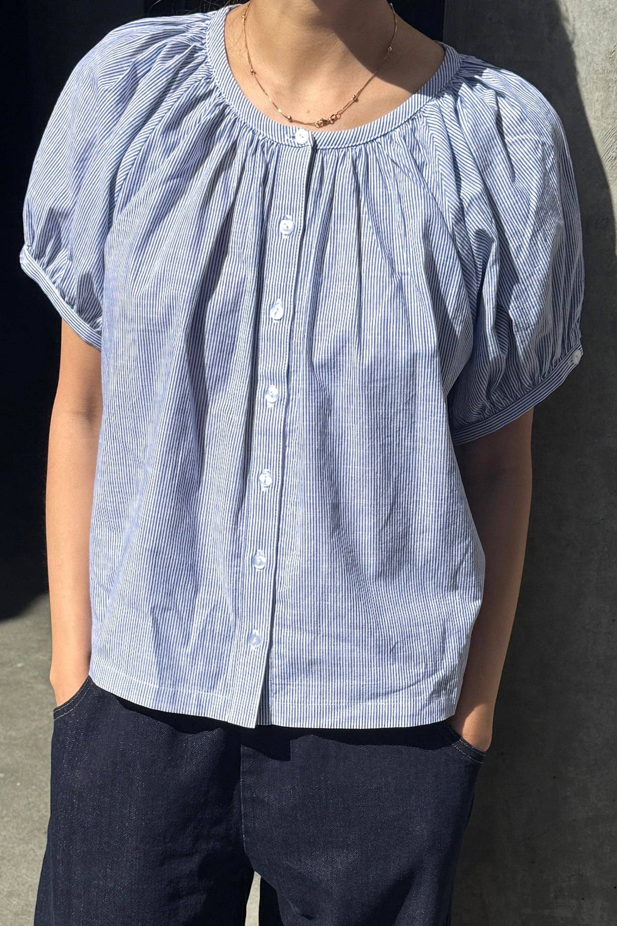 Emily Short Sleeve Top | Blue Stripe