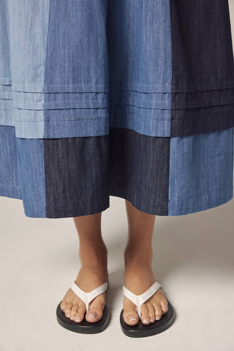 Colorblock Denim Midi Skirt