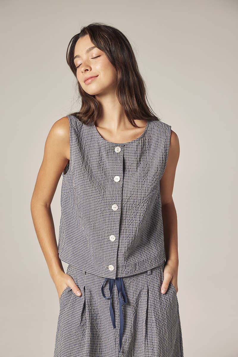Plaid Button Down Top | Navy & White Checkers