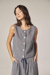 Plaid Button Down Top | Navy & White Checkers
