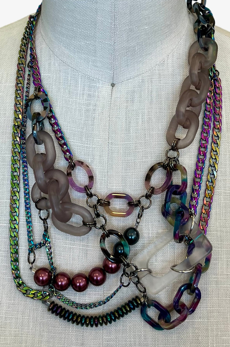 Metallic Rainbow Layered Chain Necklace
