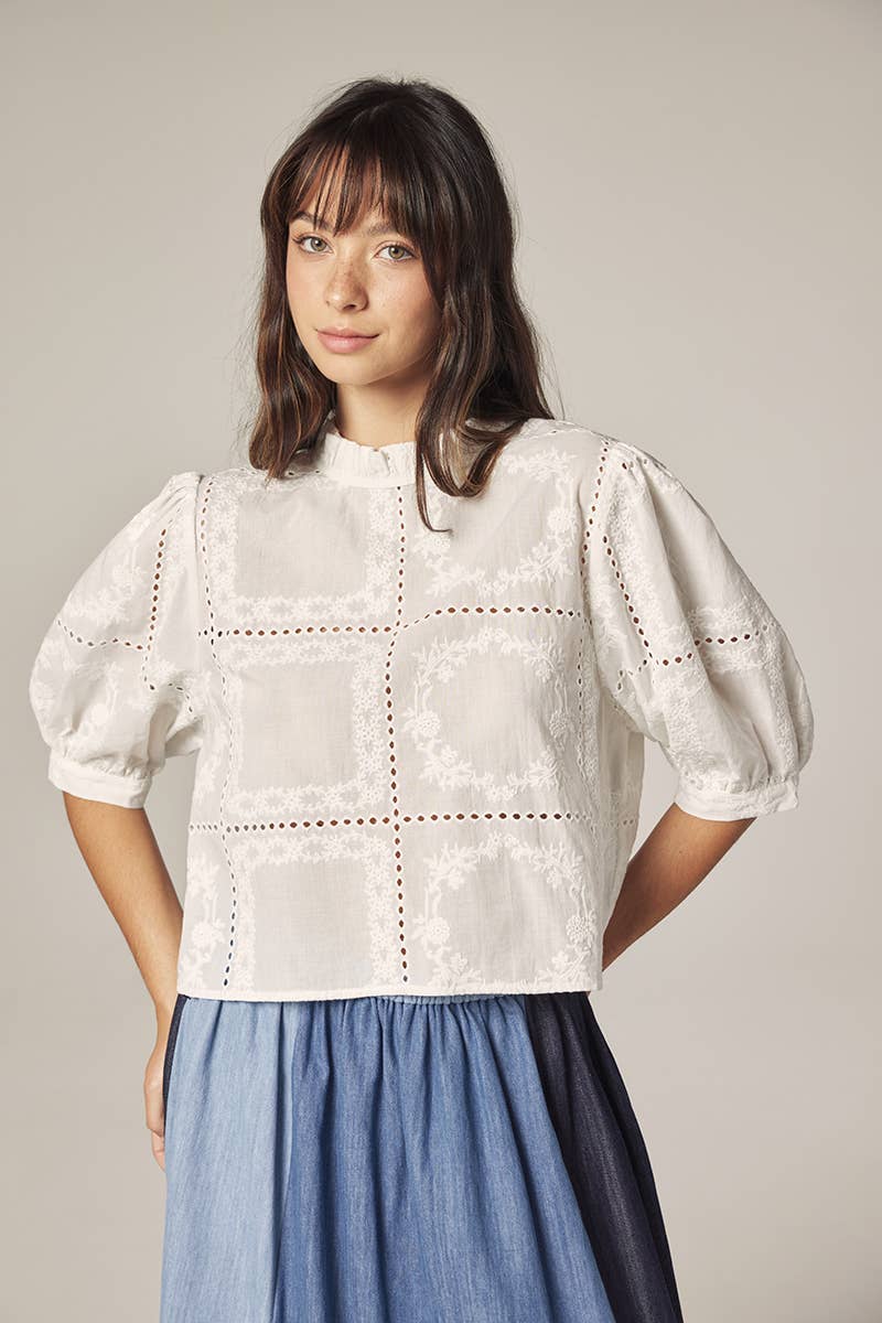 Puff Sleeve Tie Back Top | White