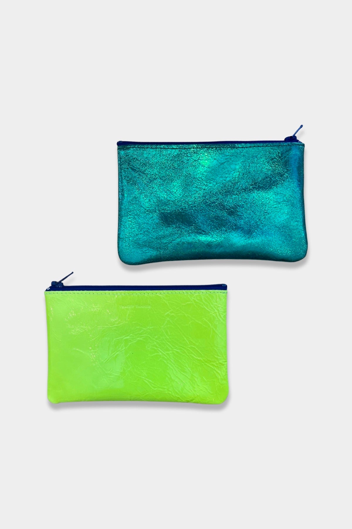 Small Color Block Zip Pouch | Fluoro Yellow + Hologram Jade