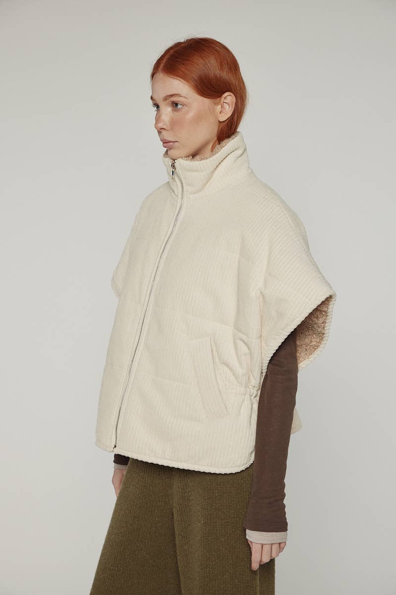 Reversible High-Neck Vest | Cream/Taupe