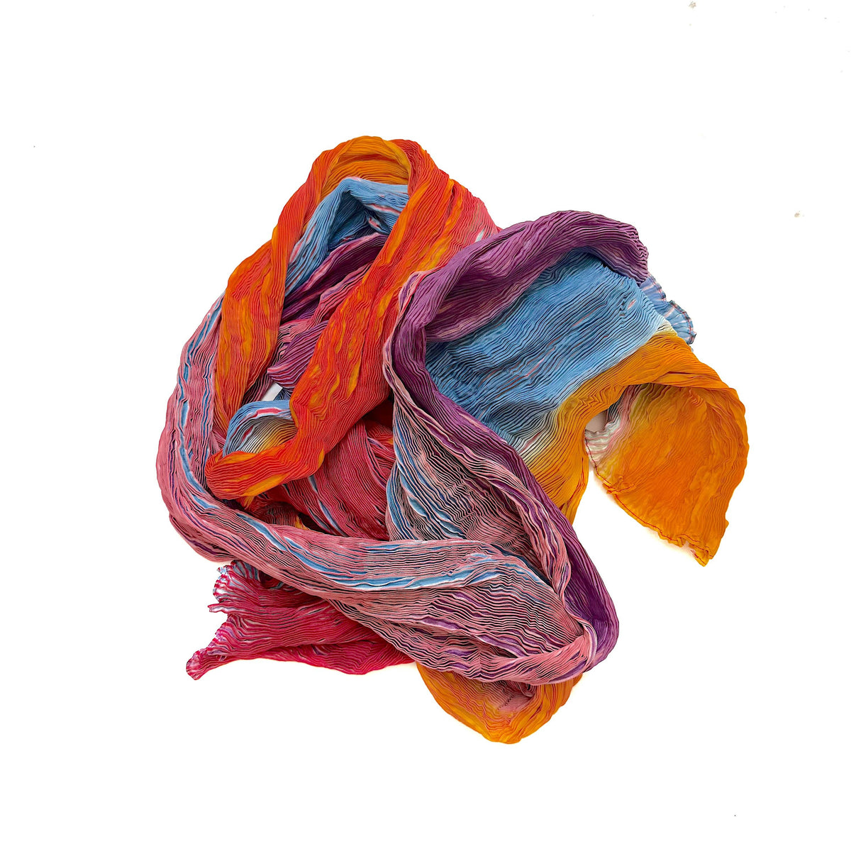 Tie Dyed Silk Scarf | Orange Reds Blue