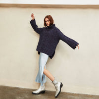 Emily Cable Roll Neck Sweater | Navy