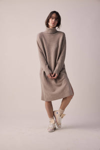 Wool Turtleneck Midi Dress | Mocha