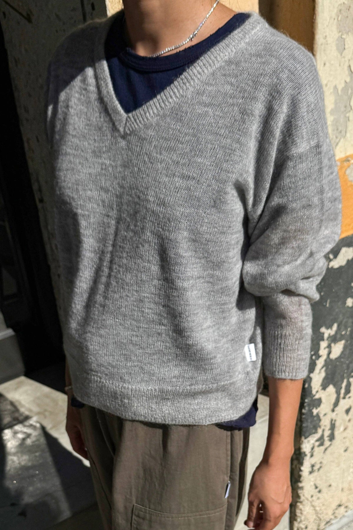 Matthew V-Neck Mohair Sweater | Icy Grey
